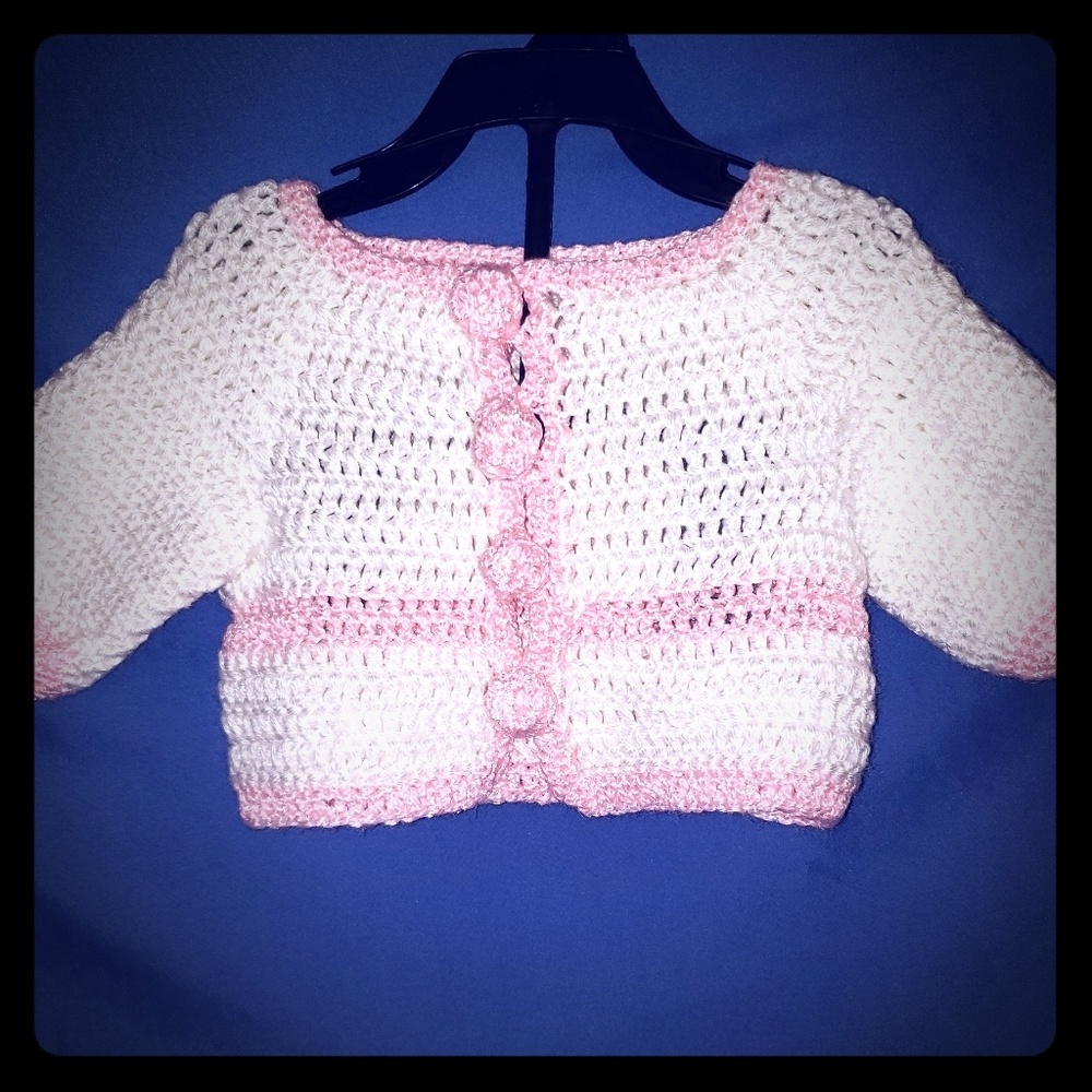 White w/light pink handstiched toddler sweater